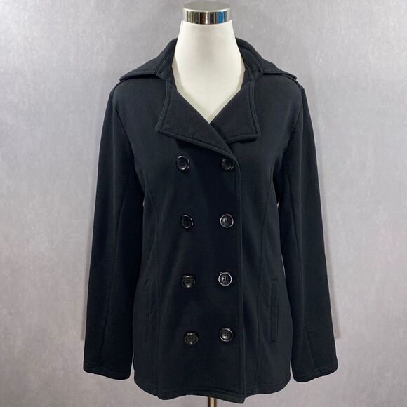 Black Hooded Pea Coat Size M - Picture 1 of 10